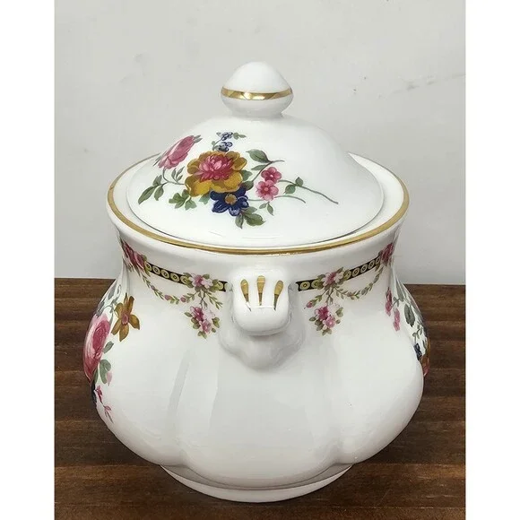 Vtg Crown Victorian Floral Bone China Sugar Trinket Dish Staffordshire England - Picture 2 of 9